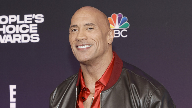 Dwayne Johnson wearing red shirt