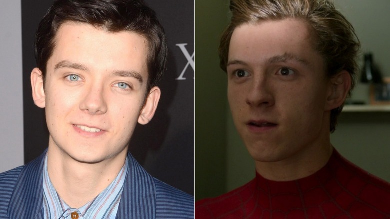 Asa Butterfield at event, Tom Holland spider-suit