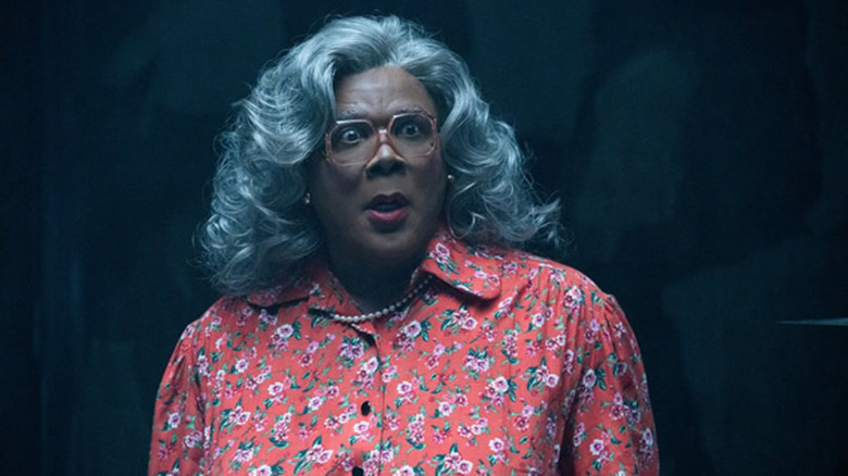 Madea looks shocked wearing dress