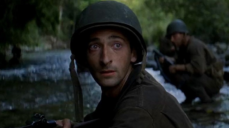 Adrien Brody looks up in Thin Red Line