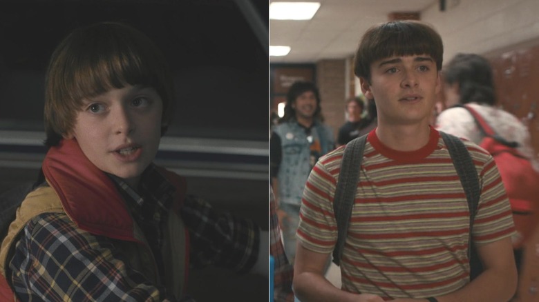 Will Byers riding a bike and at school