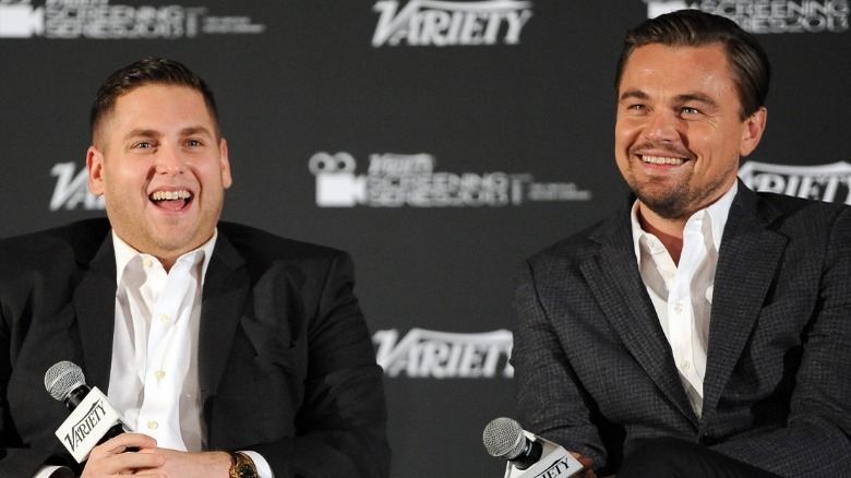 Leonardo DiCaprio and Jonah Hill laughing