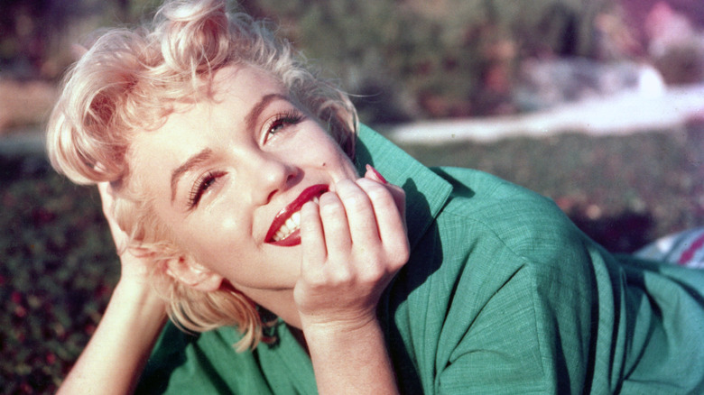 Marilyn Monroe lays in the grass