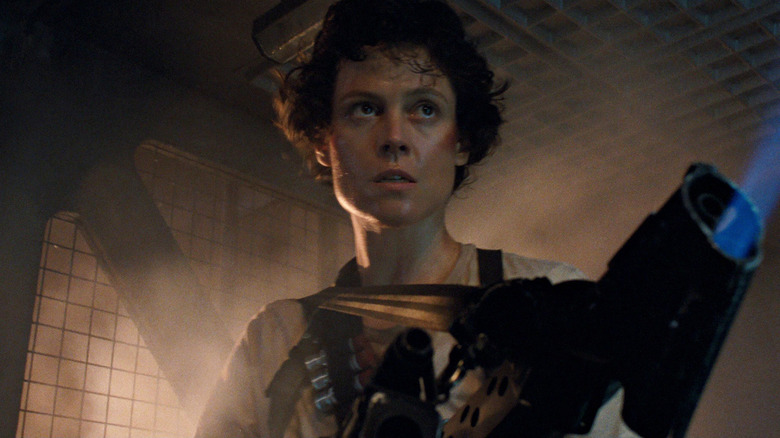 Ellen Ripley with her weapon drawn