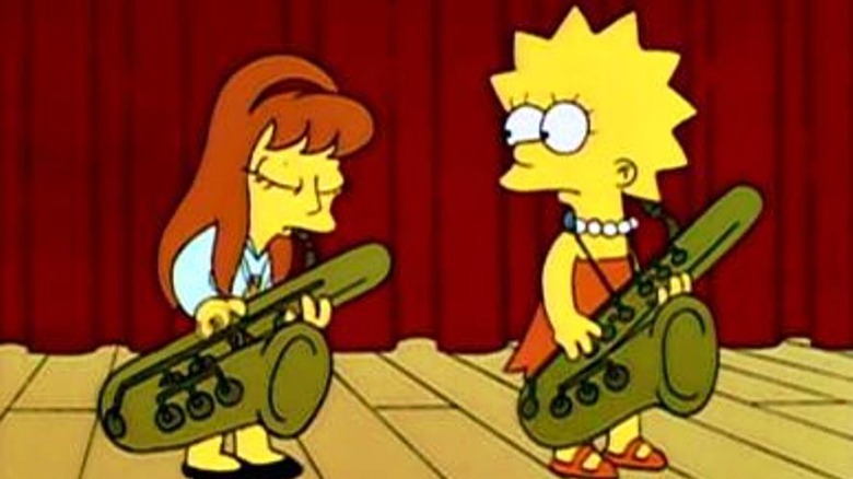 Lisa Simpson and Allison Taylor playing saxophones