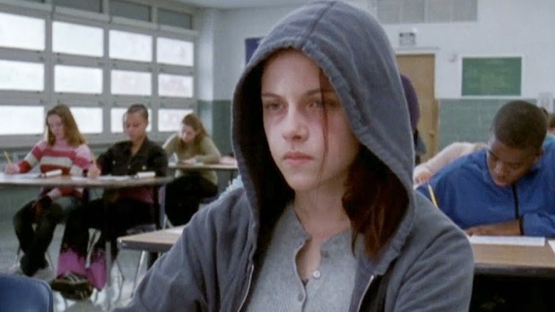 Kristen Stewart wears a hooded sweatjacket