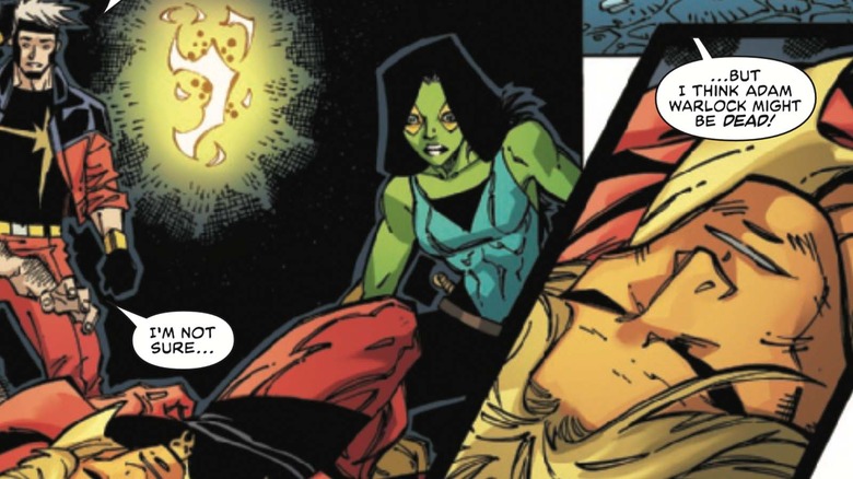 The Infinity Watch standing over unconscious Adam Warlock