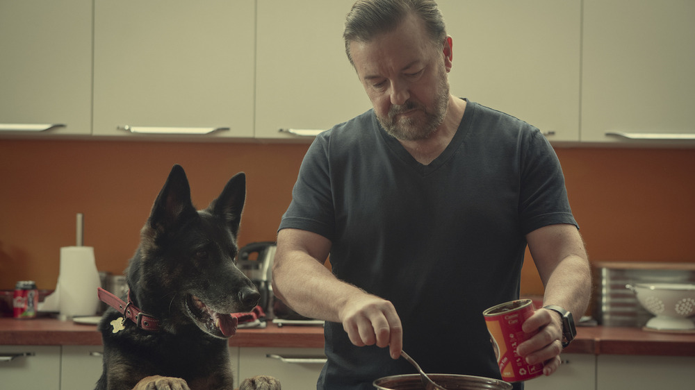 Ricky Gervais and his dog in After Life