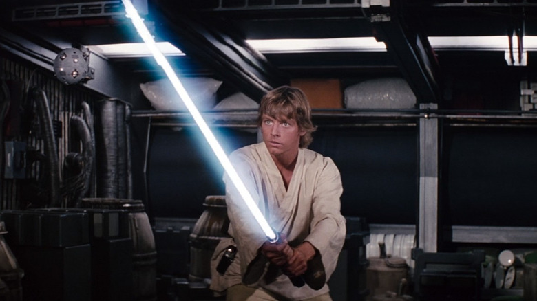 Luke Skywalker training with lightsaber