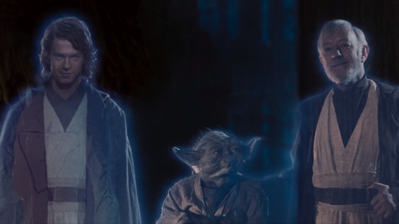 Anakin Skywalker, Yoda, and Obi-Wan Kenobi force ghosts