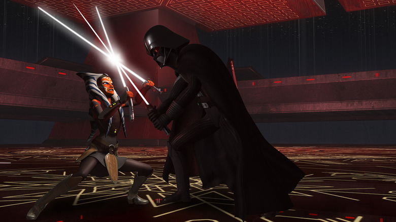 Ahsoka and Darth Vader dueling