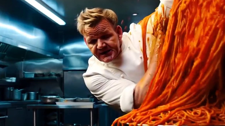 AI Gordon Ramsay handling pasta