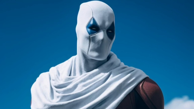 Deadpool wearing white cloak