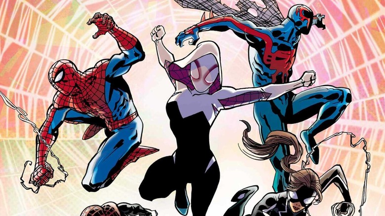 Spdier-Man, Spider-Gwen, and Spider-Man 2099