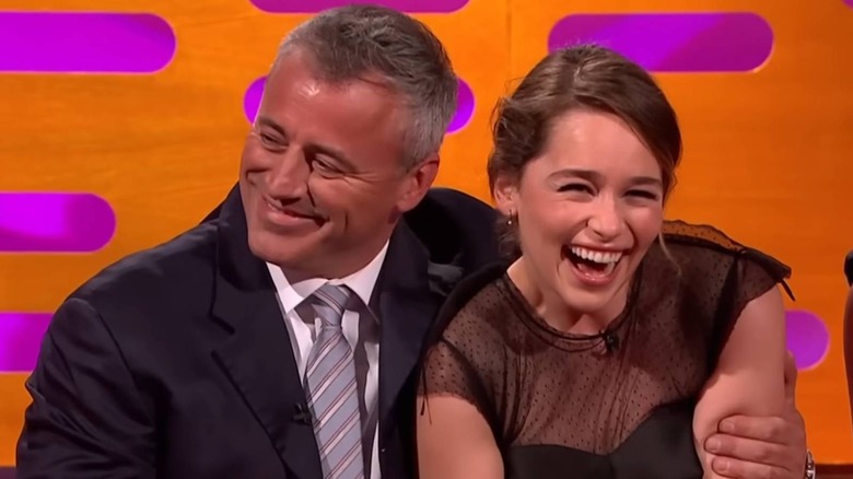 Matt LeBlanc hugging Emilia Clarke