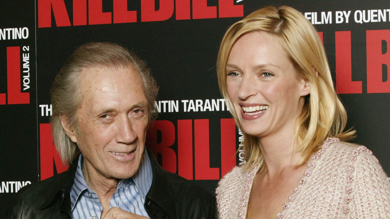 David Carradine and Uma Thurman smile