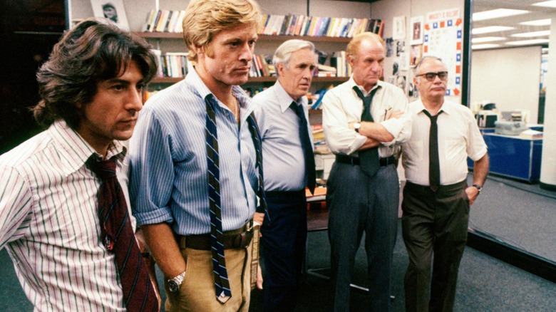 Robert Redford, Dustin Hoffman, Jason Robards, Jack Warden and Martin Balsam in "All the President's Men"