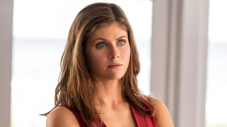 Daddario looking angry in Baywatch