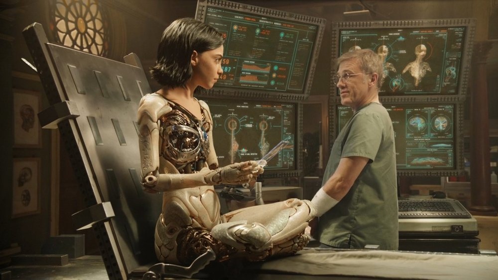 Alita (Rosa Salazar) and Dr. Ido (Christoph Waltz).