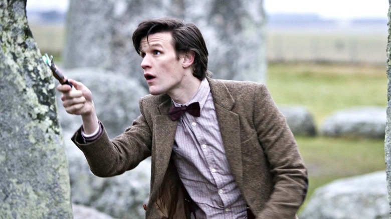 The 11th Doctor uses his sonic screwdriver to investigate stone henge