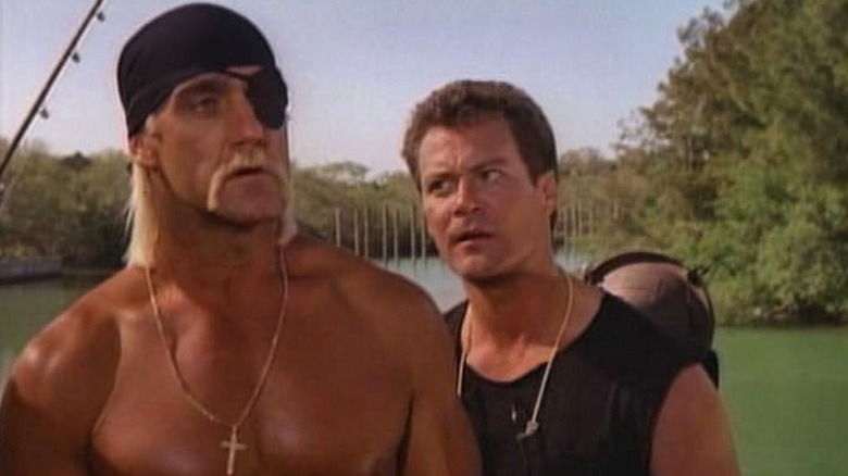 Bru looks skeptically and Hurricane in "Thunder in Paradise (1994)