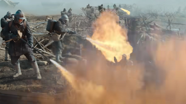 Soldiers using flamethrowers