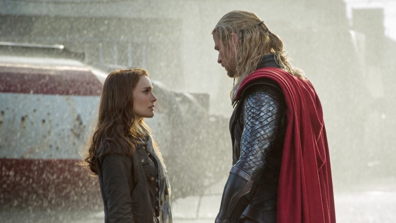 Natalie Portman and Chris Hemsworth as Jane and Thor