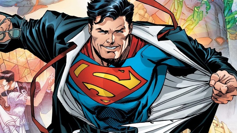 Clark Kent unveiling Superman costume