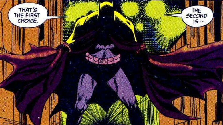 Batman threatening in shadows