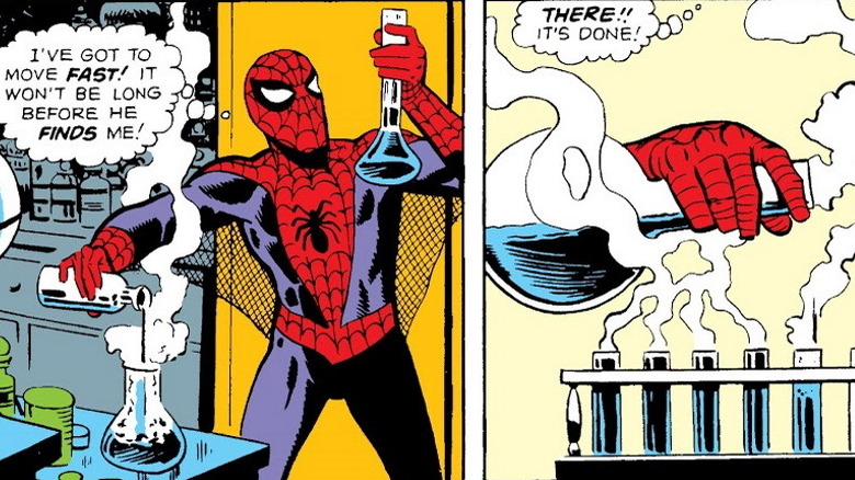 Spider-Man doing chemistry