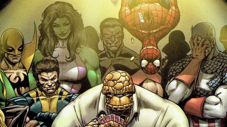 Spider-Man and Marvel Superheroes playing poker