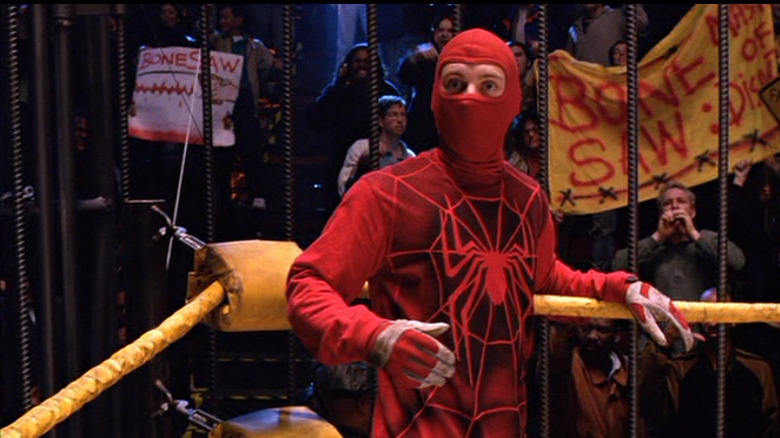 In the 2002 Spider-Man when Bonesaw Mcgraw gets tossed into the