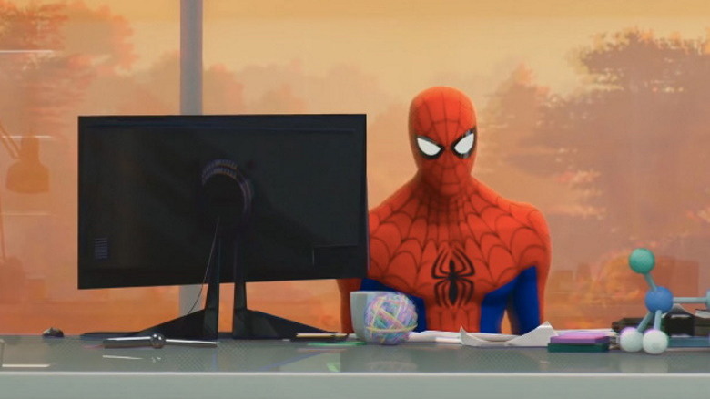 Spider-Man at an office desk