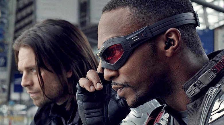 Sebastian Stan as Bucky and Anthony Mackie as Falcon in Captain America: Civil War