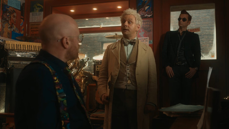 Aziraphale bargains with a shopkeeper on Good Omens 2