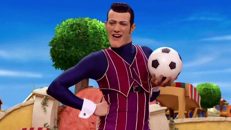 Robbie Rotten holding a soccer ball