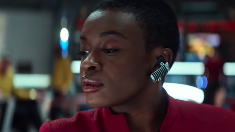 Nyota Uhura (played by Celia Rose Gooding) working controls on the USS Enterprise