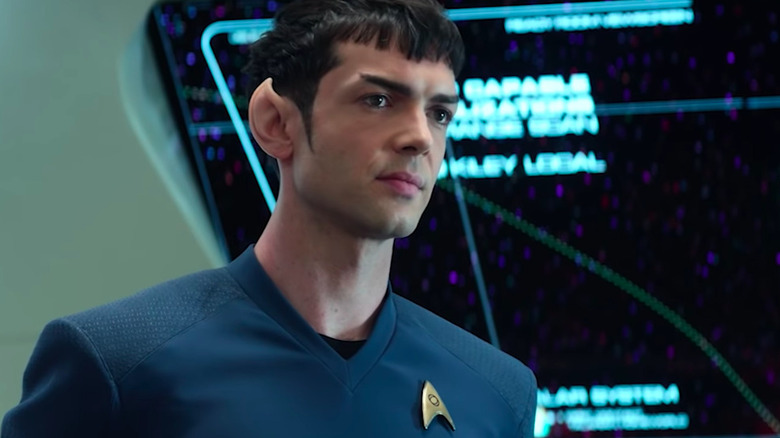 Spock (played by Ethan Peck) staring intently