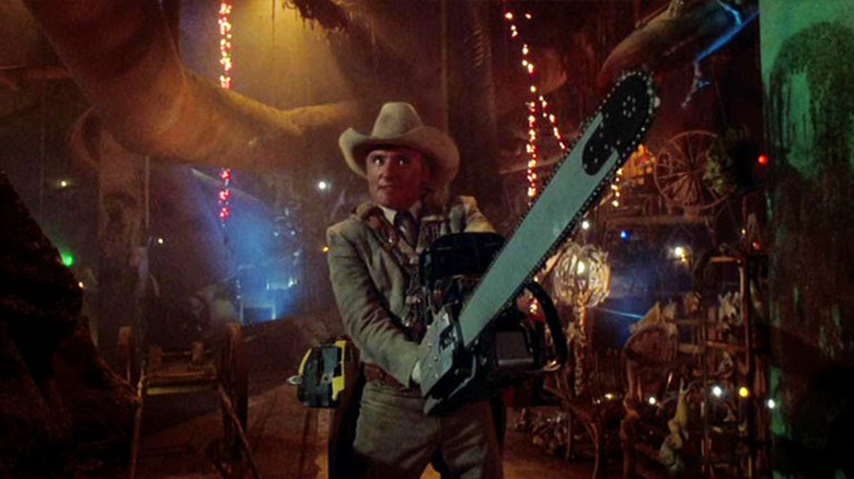 Dennis Hopper shows off huge chainsaw