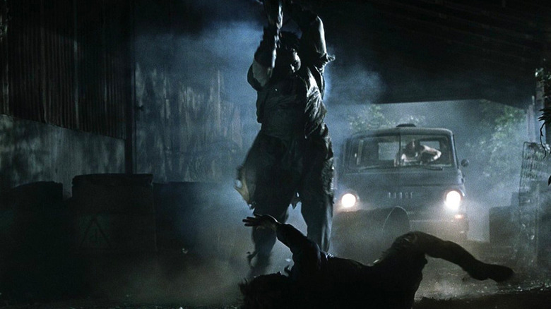 Leatherface about to slice up a victim 