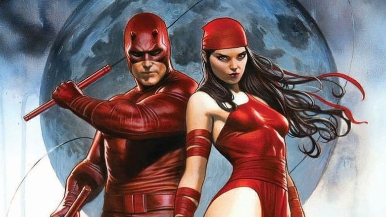 Daredevil and Elektra with moon background