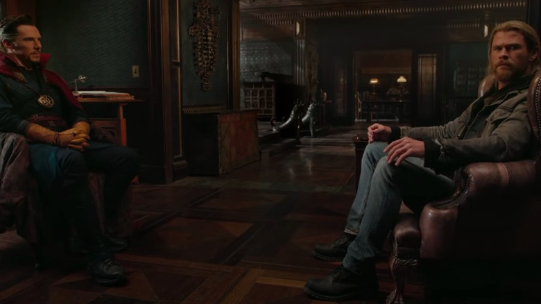 Doctor Strange sits with Thor in the New York Sanctum