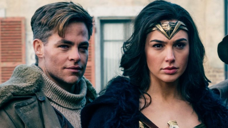 Chris Pine as Steve Trevor and Gal Gadot as Wonder Woman