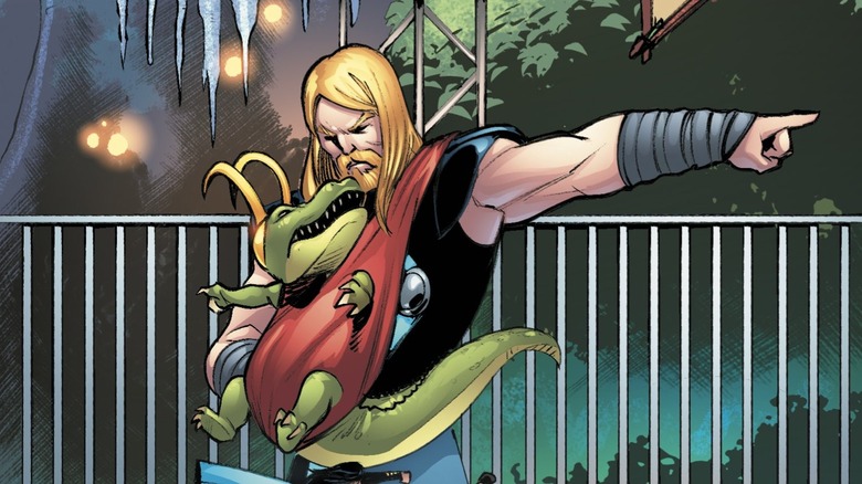 alligator loki at amusement park with thor