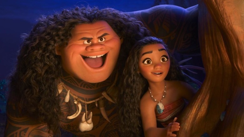 Maui and Moana laughing