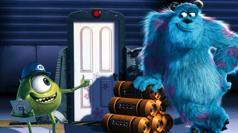 Mike and Sully standing near a door