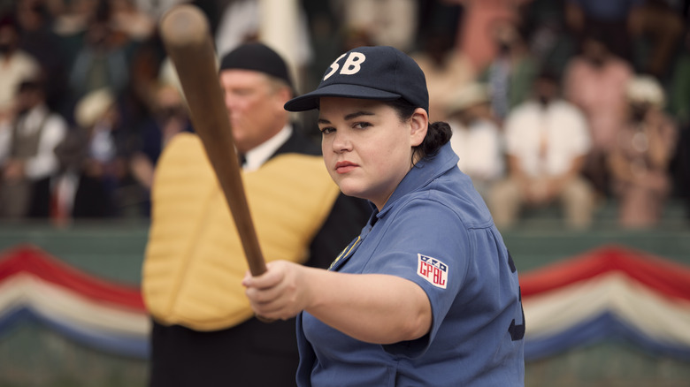 Jo Deluca points her bat