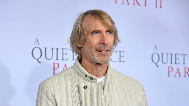 Michael Bay smiling at A Quiet Place Part II event