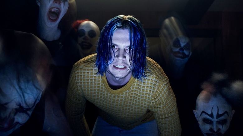 Evan Peters blue hair gritting teeth