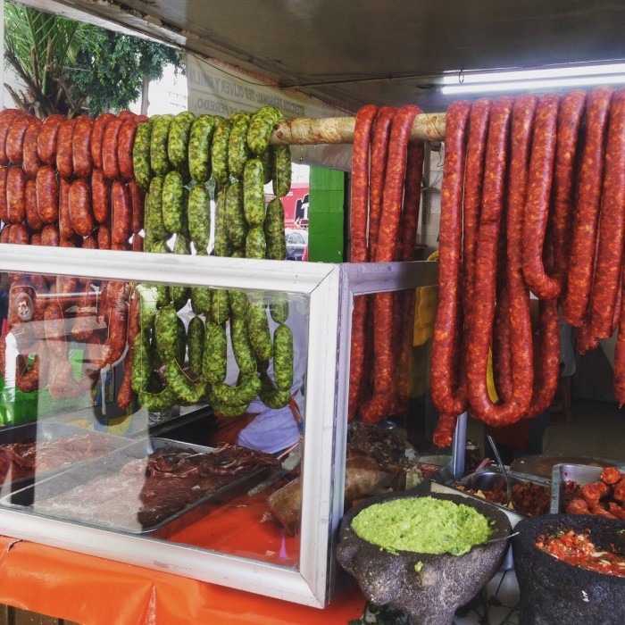 Green chorizo at Ricos Tacos Toluca